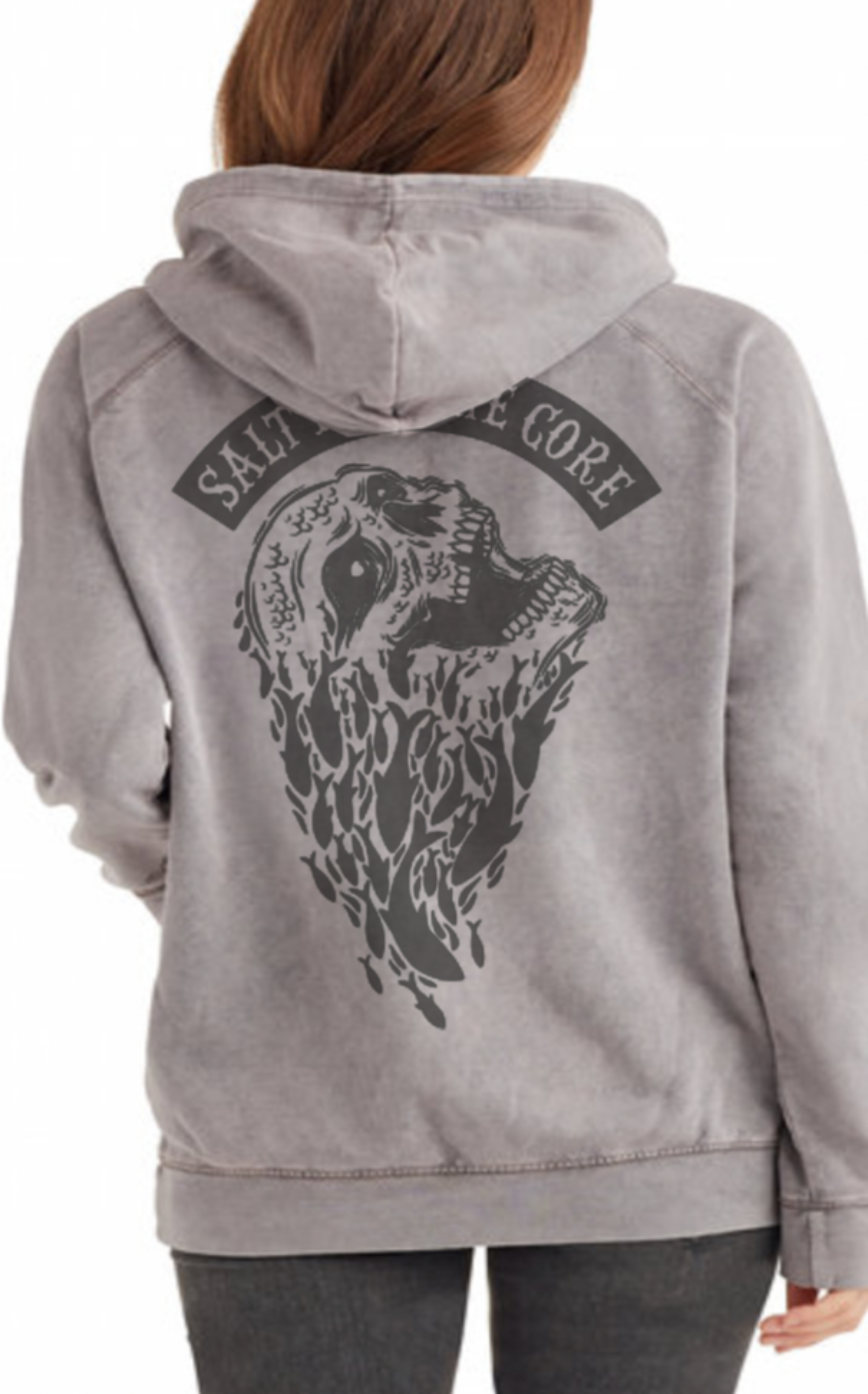 Black Hall Ausstatter, BHO "Salty To The Core" Schoolin' Skull Garment gefärbt Hoodie